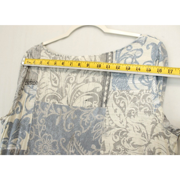 Chico's Tunic Top Asymmetrical Hem Multi Pattern Women L Cream Blue Long Sleeve - Picture 5 of 10